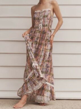 Anthropologie Multicolor Floral Backless Rayon Maxi Dress